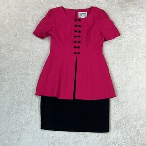 Vintage 90s Lois Snyder Dani Max Pink and black peplum sheath dress, 4 petite